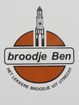 908367 Afbeelding van het beeldmerk van 'broodje ben' met een Domtoren, op de achterzijde van de broodjeskraam op de ...